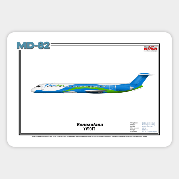 McDonnell Douglas MD-82 - Venezolana (Art Print) Sticker by TheArtofFlying